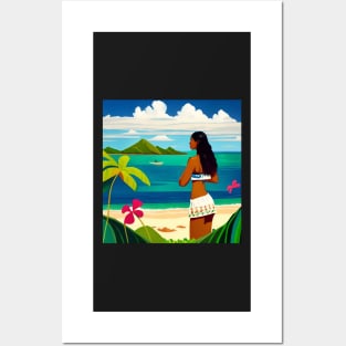 Hula Girl Hawaiian Luau Impressionist Painting Hawaii Island Floral Posters and Art